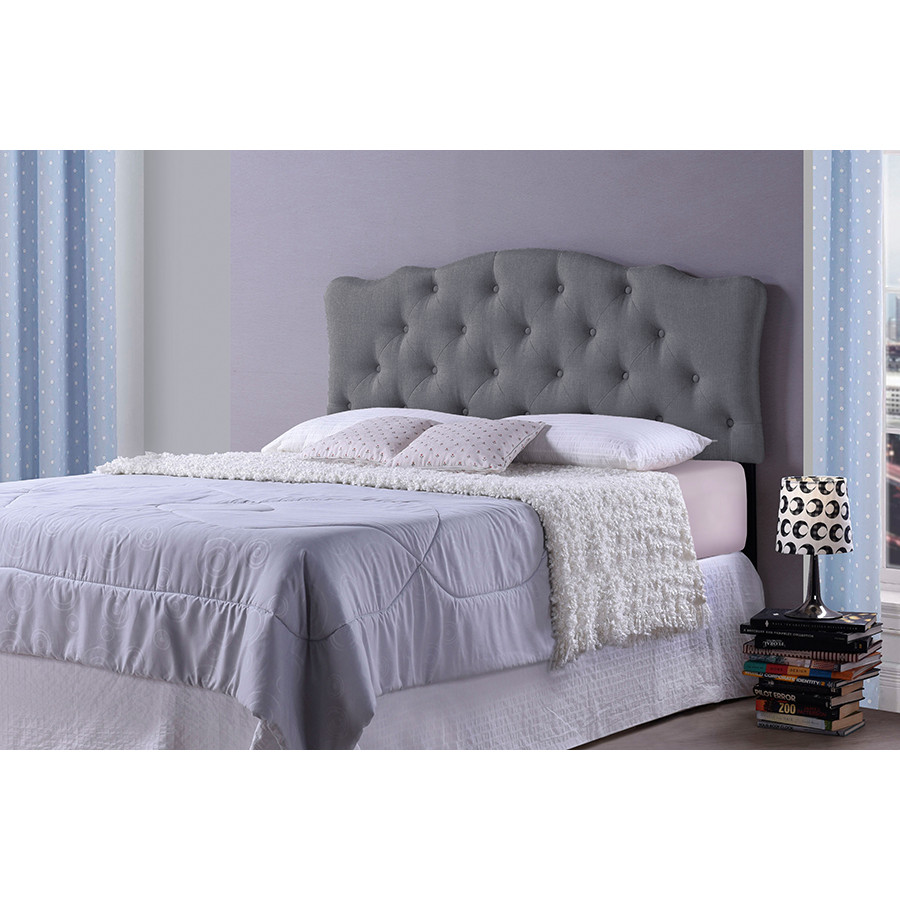 Baxton BBT6503 Grey Queen HB Rita Queen Scalloped Headboard